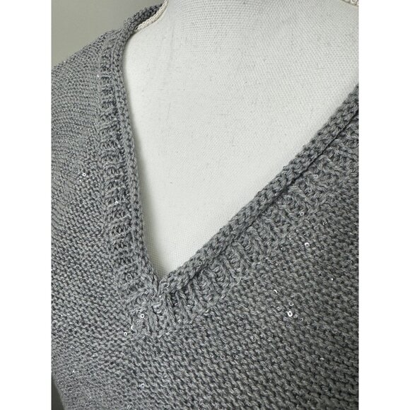 DKNY Jeans Womens 3X Grey V-Neck Sequin Knit Sweater Light Soft Comfortable - Picture 2 of 11